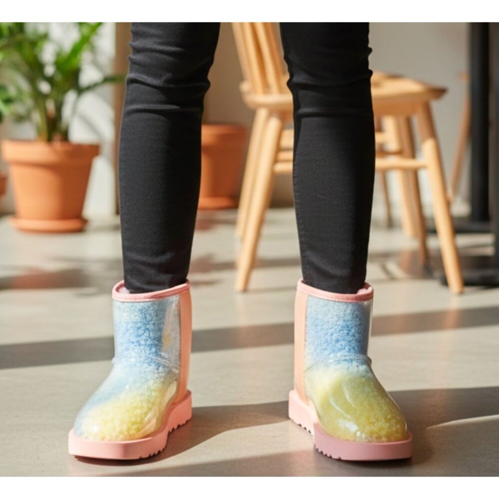 Colorful Gradient Shearling-Lined Waterproof Boots With Transparent Outer Shell - Picture 6 of 8